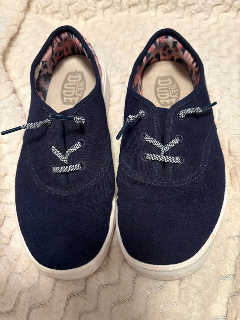 Hey Dude Women's Navy Canvas Slip-On Sneakers Conway with Craft